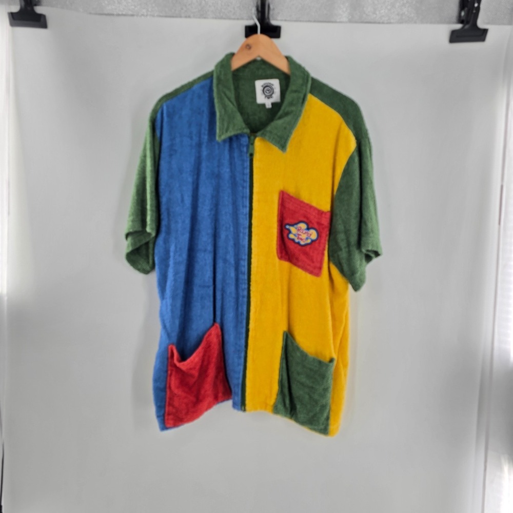 Mens Round Two Potato Chip Terry Cloth full zip knit shirt size LARGE‎